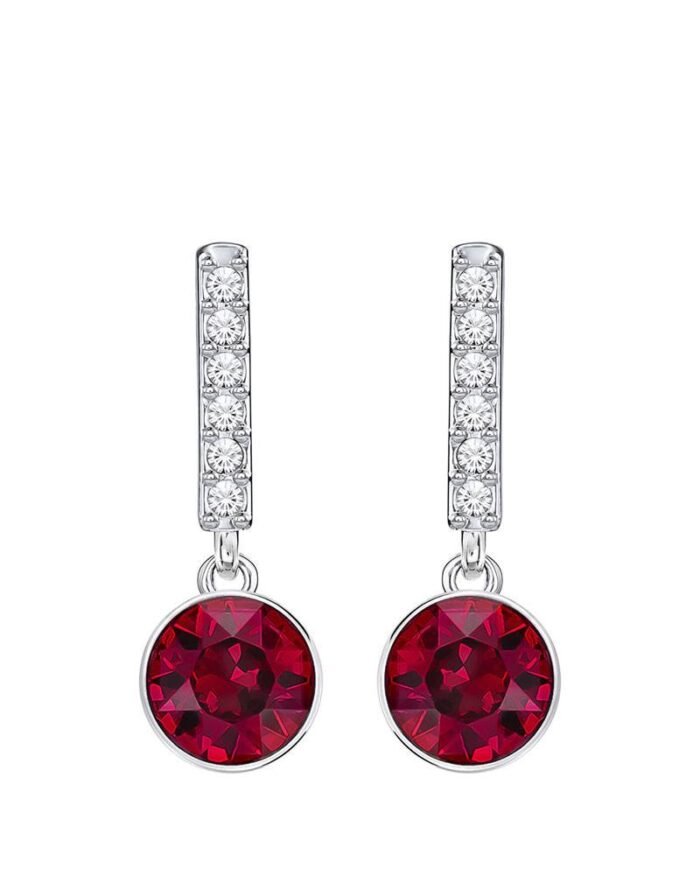 Gold Red Diamond Round Stud Earrings - Image 1