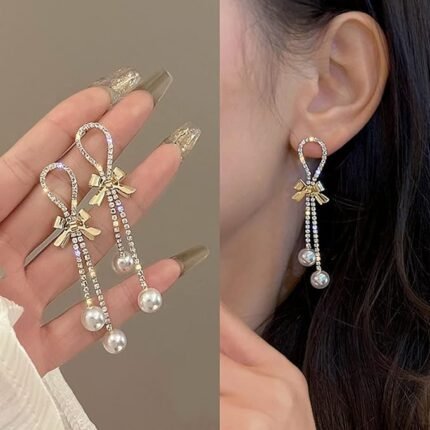 Bow & Pearl Tassel Drop Earrings