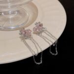 Sweet Pink Cubic Zirconia Multi-Hearts Tassel Chain Earrings - Image 2
