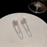 Sweet Pink Cubic Zirconia Multi-Hearts Tassel Chain Earrings - Image 3