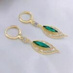 Green Rhinestone Leaf Drop Earrings