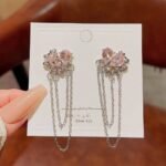Sweet Pink Cubic Zirconia Multi-Hearts Tassel Chain Earrings - Image 4