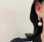 Clip Diamond Hoop Pearl Drop Earrings - Image 3