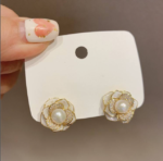 Enameled & Stones Camelia Stud Earrings - Image 4