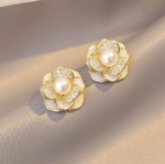 Enameled & Stones Camelia Stud Earrings - Image 5