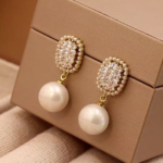 Crystal & Pearl Studded Pearl Drop Earrings - Image 5