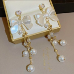 Bow Pearl Tassel Long Earrings - Image 4