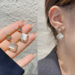 Geometric Opal Crystal Square Drop Earrings