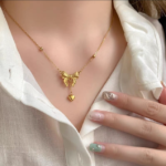 Bow Knot Heart Drop Pendant Necklace - Image 2