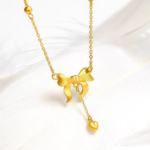 Bow Knot Heart Drop Pendant Necklace - Image 4