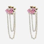 Sweet Pink Cubic Zirconia Multi-Hearts Tassel Chain Earrings