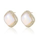 Elegant Square Opalite Stud Earrings with Double Pave Crystal Halo - Image 2