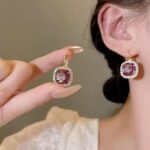 Vintage Gold-Plated Pink Crystal Leverback Earrings - Image 4