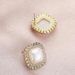 Elegant Square Opalite Stud Earrings with Double Pave Crystal Halo - Image 6