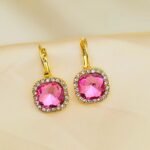 Vintage Gold-Plated Pink Crystal Leverback Earrings