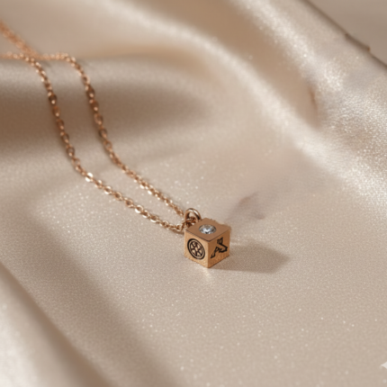 Rose Gold Plated Stainless Steel Cube Pendant Necklace