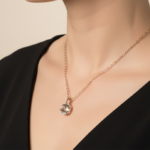 Rose Gold Plated Stainless Steel Pave Circle Pendant - Image 4