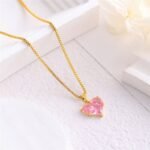 Anti-Tarnish Pink Heart Pendant Necklace - Image 2