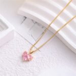 Anti-Tarnish Pink Heart Pendant Necklace - Image 3