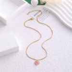 Anti-Tarnish Pink Heart Pendant Necklace - Image 4