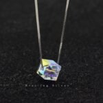 925 Silver Iridescent Zircon Cube Pendant Necklace - Image 4