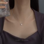 925 Silver Flower/Clover Necklace with American Diamonds - Image 2