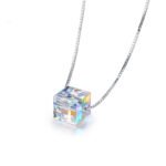 925 Silver Iridescent Zircon Cube Pendant Necklace - Image 3