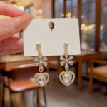 Crystal Flower & Heart Dangle Earrings - Image 2