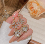 Crystal Flower & Heart Dangle Earrings
