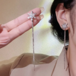 925 Silver Snowflake Tassel Earrings - Image 2