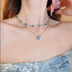Blue Crystal Butterfly Layered Necklace - Image 2