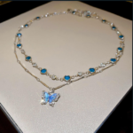Blue Crystal Butterfly Layered Necklace - Image 3