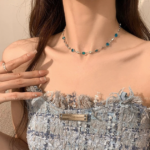 Blue Crystal Butterfly Layered Necklace - Image 5