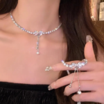 Crystal Butterfly & Pearl Drop Tennis Choker - Image 2