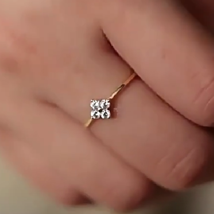 Gold Plated 925 Silver Zircon Four-Leaf Clover Ring