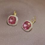 Vintage Gold-Plated Pink Crystal Leverback Earrings - Image 6