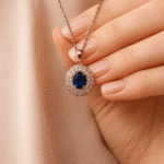 Aveline Sapphire Halo Pendant - Image 2
