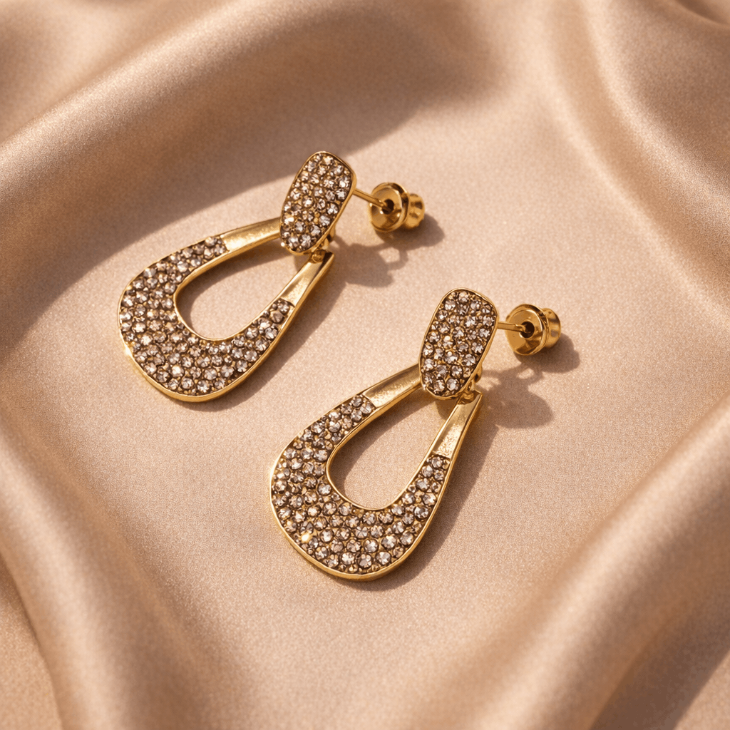 compresed Crystal Teardrop Drop Earrings - Image 1