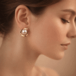 Pearl Gold Stud Earrings - Image 2