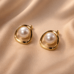 Pearl Gold Stud Earrings - Image 3
