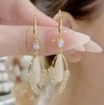 Aurelia Crystal Leaf Drop Earrings - Image 2