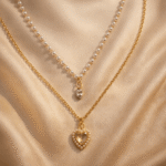 Pearl Strand & Crystal Heart Pendant Layered Necklace - Image 4