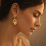 Honey Amber Orb Orbit Drop Earrings - Image 2