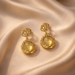 Honey Amber Orb Orbit Drop Earrings - Image 3