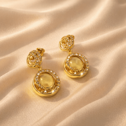 Honey Amber Orb Orbit Drop Earrings