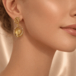 Honey Amber Orb Orbit Drop Earrings - Image 4