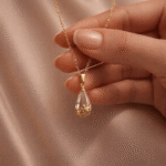Vintage Filigree Teardrop Crystal Pendant Necklace - Image 4