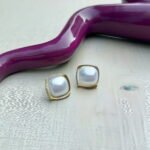 Square Pearl & Pavé Crystal Bezel Stud Earrings - Image 2
