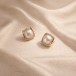 Square Pearl & Pavé Crystal Bezel Stud Earrings