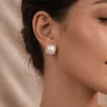 Square Pearl & Pavé Crystal Bezel Stud Earrings - Image 3